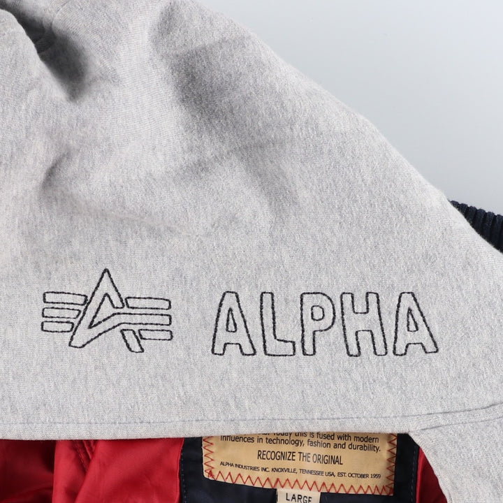 Civilian Alpha MA-1 style padded hooded military flight jacket, men's size L Nylon navy blue type Vintage Second Hand