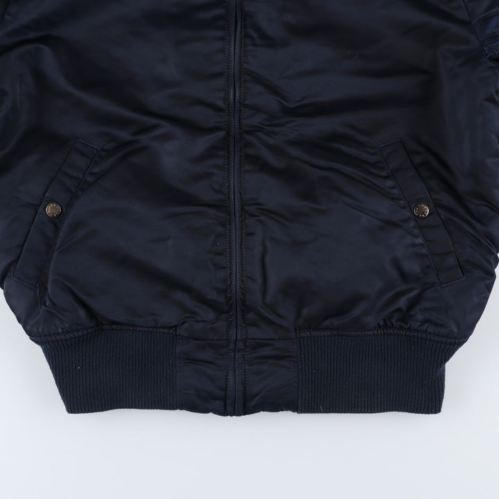 Civilian Alpha MA-1 style padded hooded military flight jacket, men's size L Nylon navy blue type Vintage Second Hand