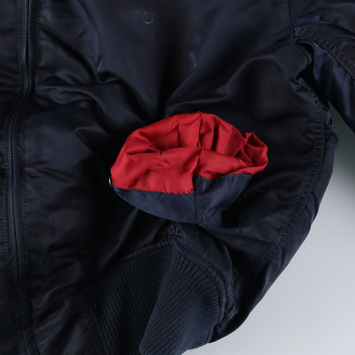 Civilian Alpha MA-1 style padded hooded military flight jacket, men's size L Nylon navy blue type Vintage Second Hand