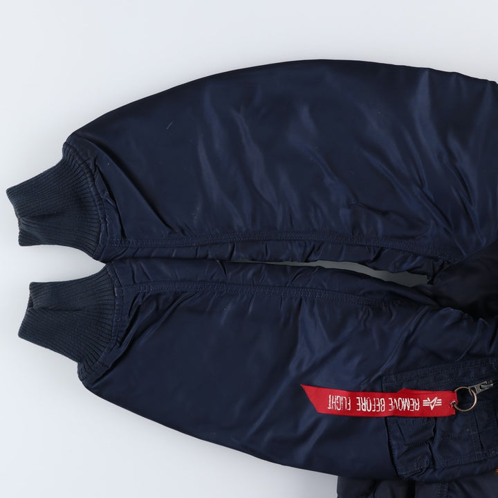 Civilian Alpha MA-1 style padded hooded military flight jacket, men's size L Nylon navy blue type Vintage Second Hand