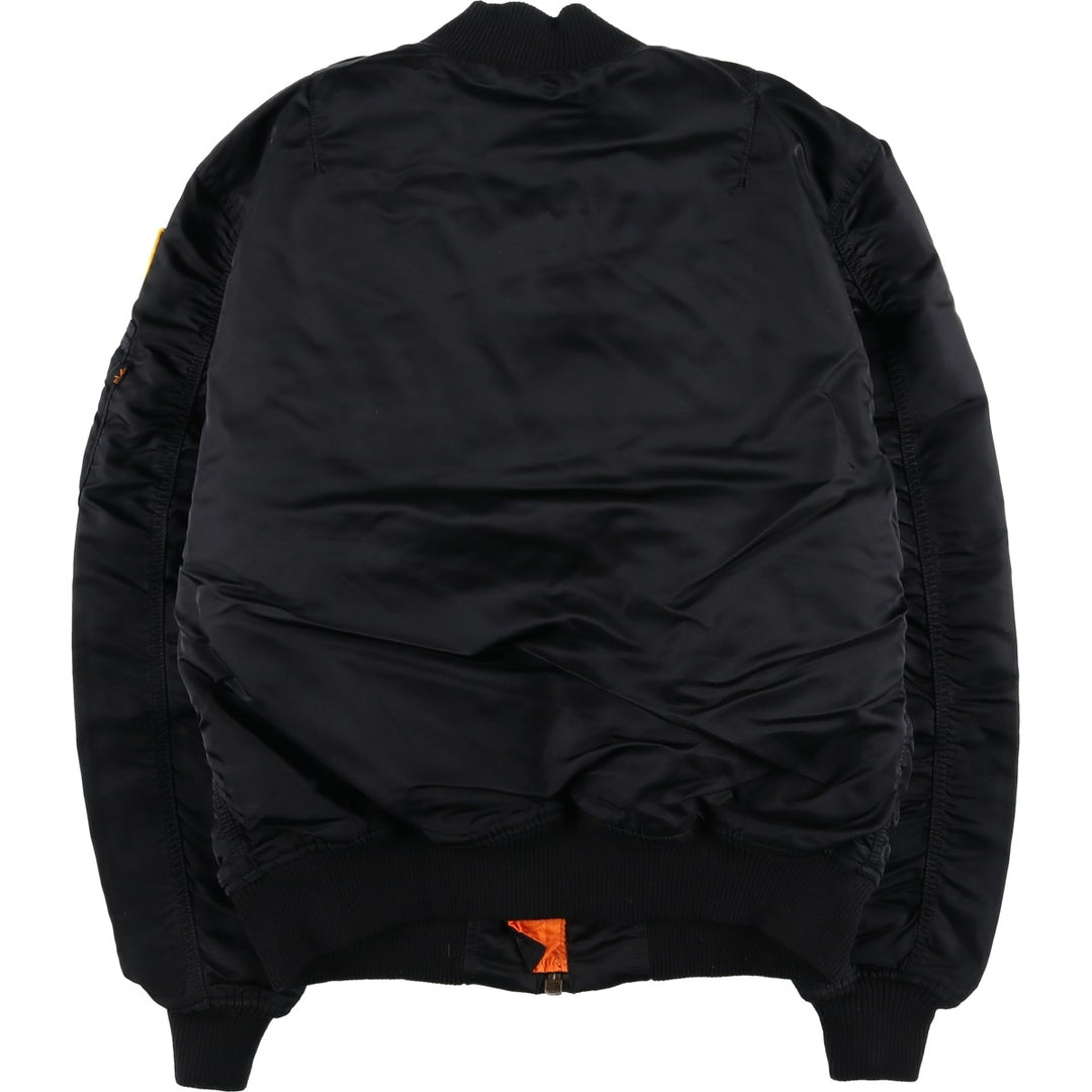 Civilian Alpha MA-1 style NASA Stars and Stripes pattern padded military flight jacket, men's size L Nylon black type Vintage Second Hand