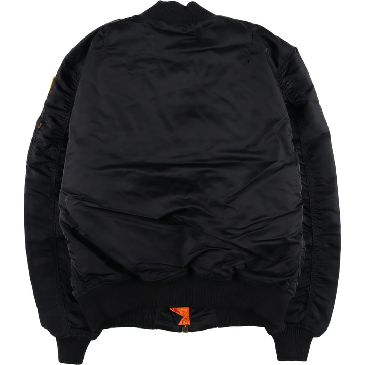 Civilian Alpha MA-1 style NASA Stars and Stripes pattern padded military flight jacket, men's size L Nylon black type Vintage Second Hand