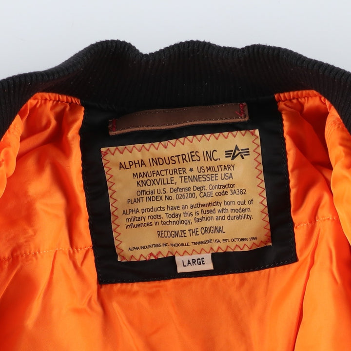 Civilian Alpha MA-1 style NASA Stars and Stripes pattern padded military flight jacket, men's size L Nylon black type Vintage Second Hand