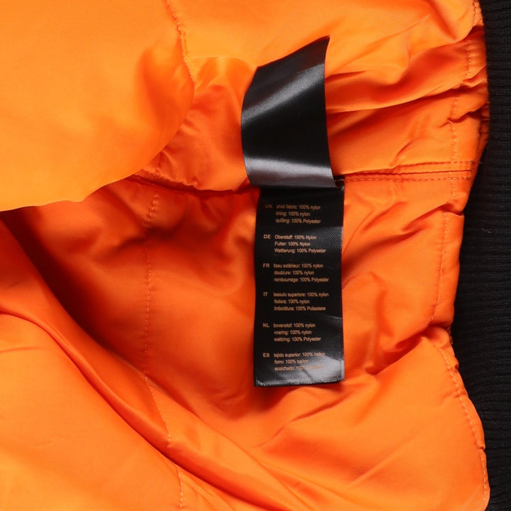 Civilian Alpha MA-1 style NASA Stars and Stripes pattern padded military flight jacket, men's size L Nylon black type Vintage Second Hand