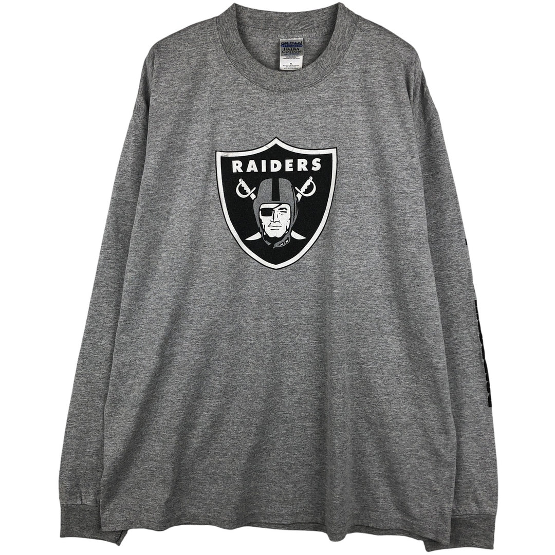 Gildan Ultra Cotton NFL Los Angeles Raiders Long Sleeve T-Shirt, Men's Size XL cotton gray type Vintage Second Hand