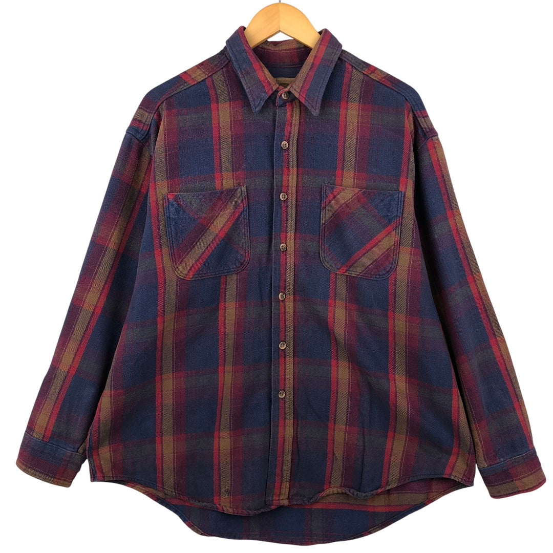 St. John's Bay Long Sleeve Flannel Check Shirt, Made in USA, Men's XL cotton navy blue type Vintage Second Hand