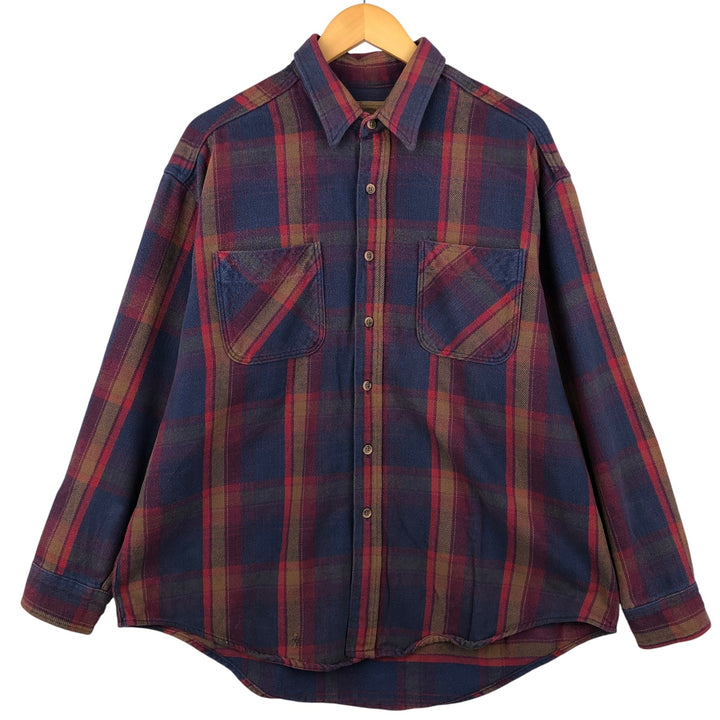 St. John's Bay Long Sleeve Flannel Check Shirt, Made in USA, Men's XL cotton navy blue type Vintage Second Hand