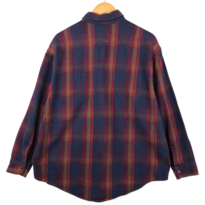 St. John's Bay Long Sleeve Flannel Check Shirt, Made in USA, Men's XL cotton navy blue type Vintage Second Hand