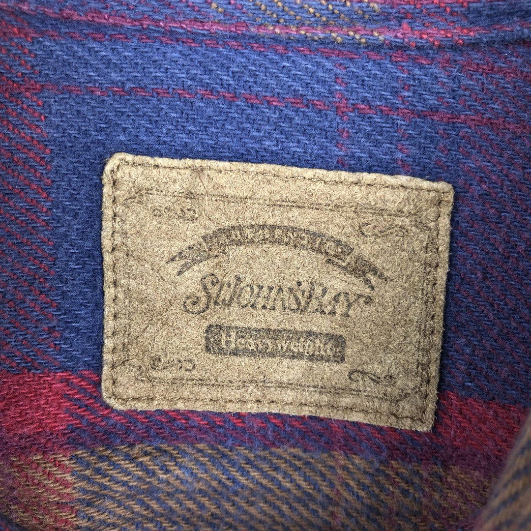 St. John's Bay Long Sleeve Flannel Check Shirt, Made in USA, Men's XL cotton navy blue type Vintage Second Hand