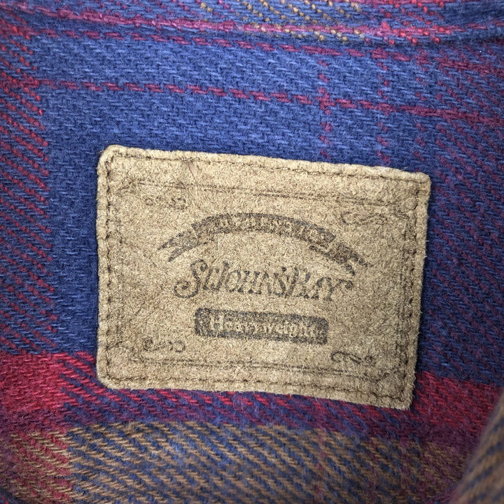 St. John's Bay Long Sleeve Flannel Check Shirt, Made in USA, Men's XL cotton navy blue type Vintage Second Hand