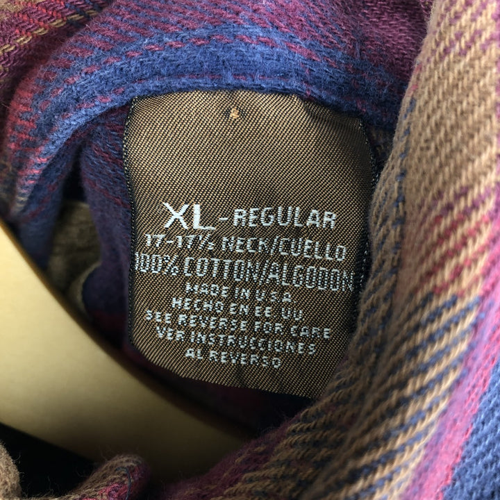 St. John's Bay Long Sleeve Flannel Check Shirt, Made in USA, Men's XL cotton navy blue type Vintage Second Hand