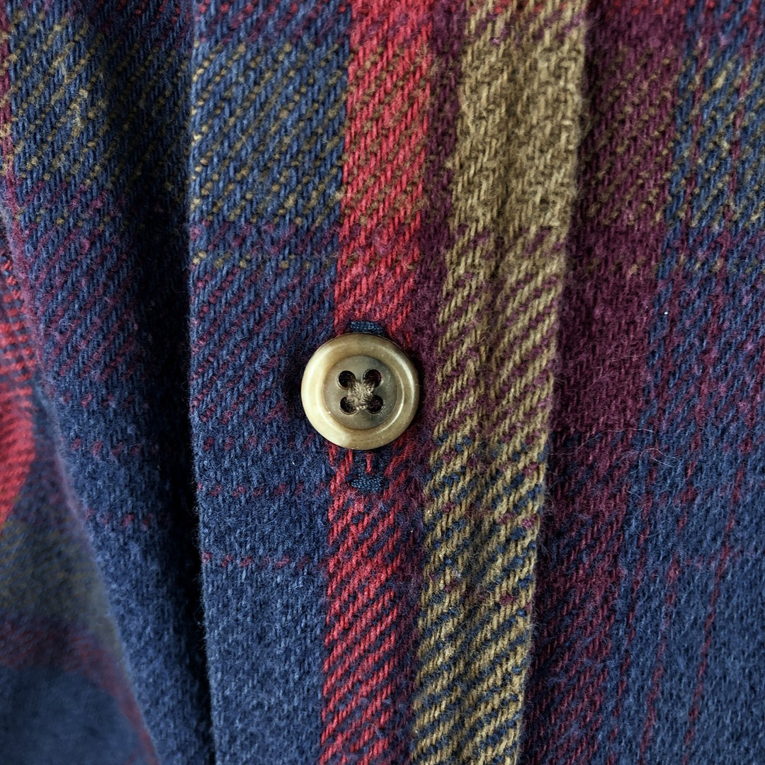 St. John's Bay Long Sleeve Flannel Check Shirt, Made in USA, Men's XL cotton navy blue type Vintage Second Hand
