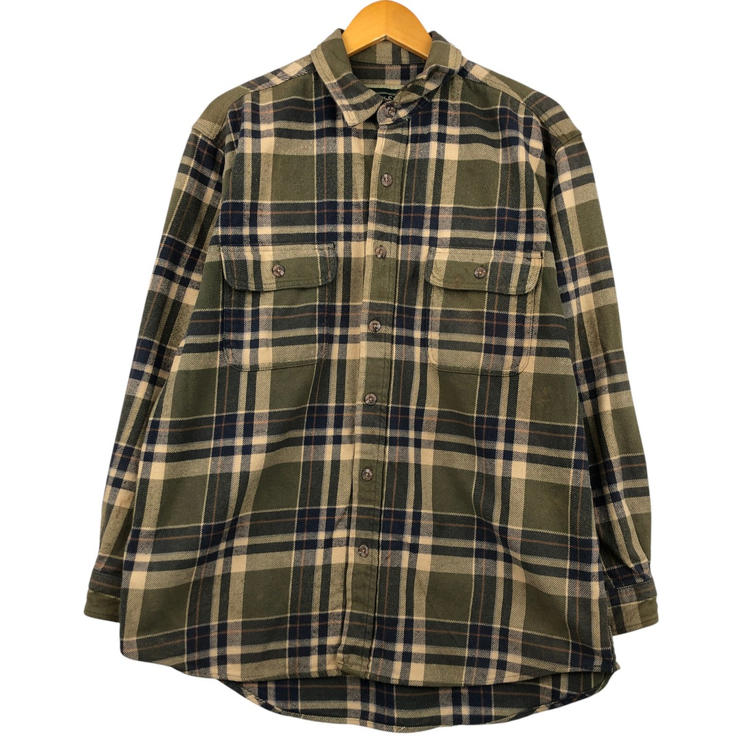 FIELD AND STREAM ORIGINAL OUTFITTER Long Sleeve Heavy Flannel Check Shirt, Men's Size L unclear Khaki type sage green Vintage Second Hand