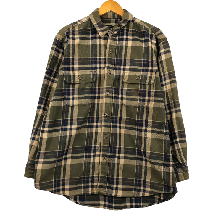 FIELD AND STREAM ORIGINAL OUTFITTER Long Sleeve Heavy Flannel Check Shirt, Men's Size L unclear Khaki type sage green Vintage Second Hand