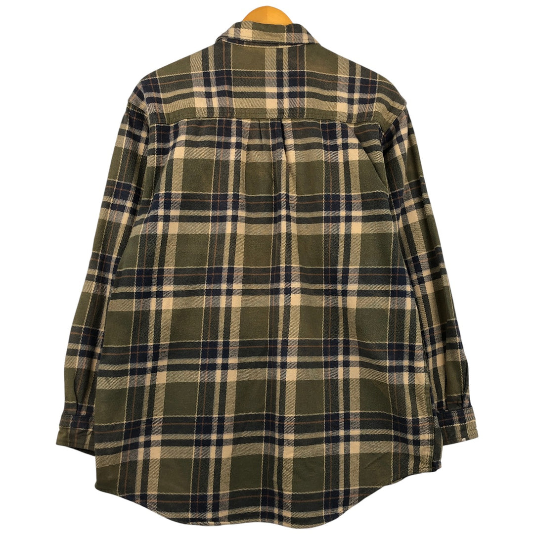 FIELD AND STREAM ORIGINAL OUTFITTER Long Sleeve Heavy Flannel Check Shirt, Men's Size L unclear Khaki type sage green Vintage Second Hand