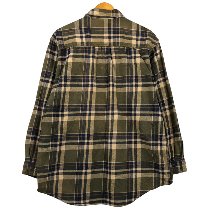 FIELD AND STREAM ORIGINAL OUTFITTER Long Sleeve Heavy Flannel Check Shirt, Men's Size L unclear Khaki type sage green Vintage Second Hand