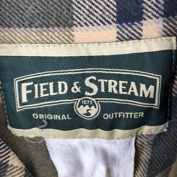 FIELD AND STREAM ORIGINAL OUTFITTER Long Sleeve Heavy Flannel Check Shirt, Men's Size L unclear Khaki type sage green Vintage Second Hand