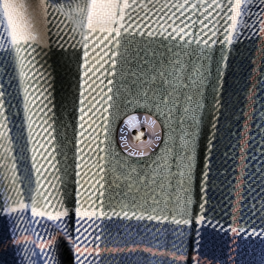 FIELD AND STREAM ORIGINAL OUTFITTER Long Sleeve Heavy Flannel Check Shirt, Men's Size L unclear Khaki type sage green Vintage Second Hand