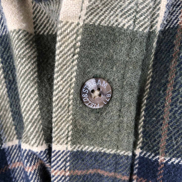 FIELD AND STREAM ORIGINAL OUTFITTER Long Sleeve Heavy Flannel Check Shirt, Men's Size L unclear Khaki type sage green Vintage Second Hand