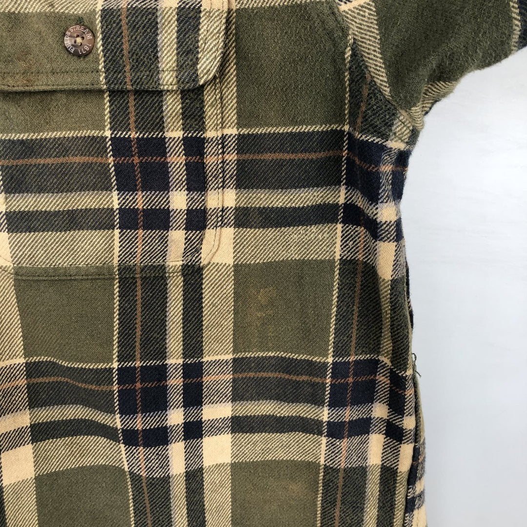 FIELD AND STREAM ORIGINAL OUTFITTER Long Sleeve Heavy Flannel Check Shirt, Men's Size L unclear Khaki type sage green Vintage Second Hand