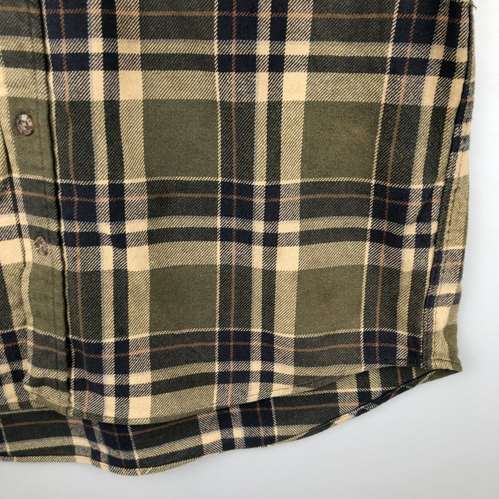 FIELD AND STREAM ORIGINAL OUTFITTER Long Sleeve Heavy Flannel Check Shirt, Men's Size L unclear Khaki type sage green Vintage Second Hand