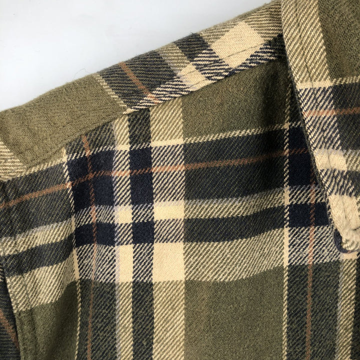 FIELD AND STREAM ORIGINAL OUTFITTER Long Sleeve Heavy Flannel Check Shirt, Men's Size L unclear Khaki type sage green Vintage Second Hand
