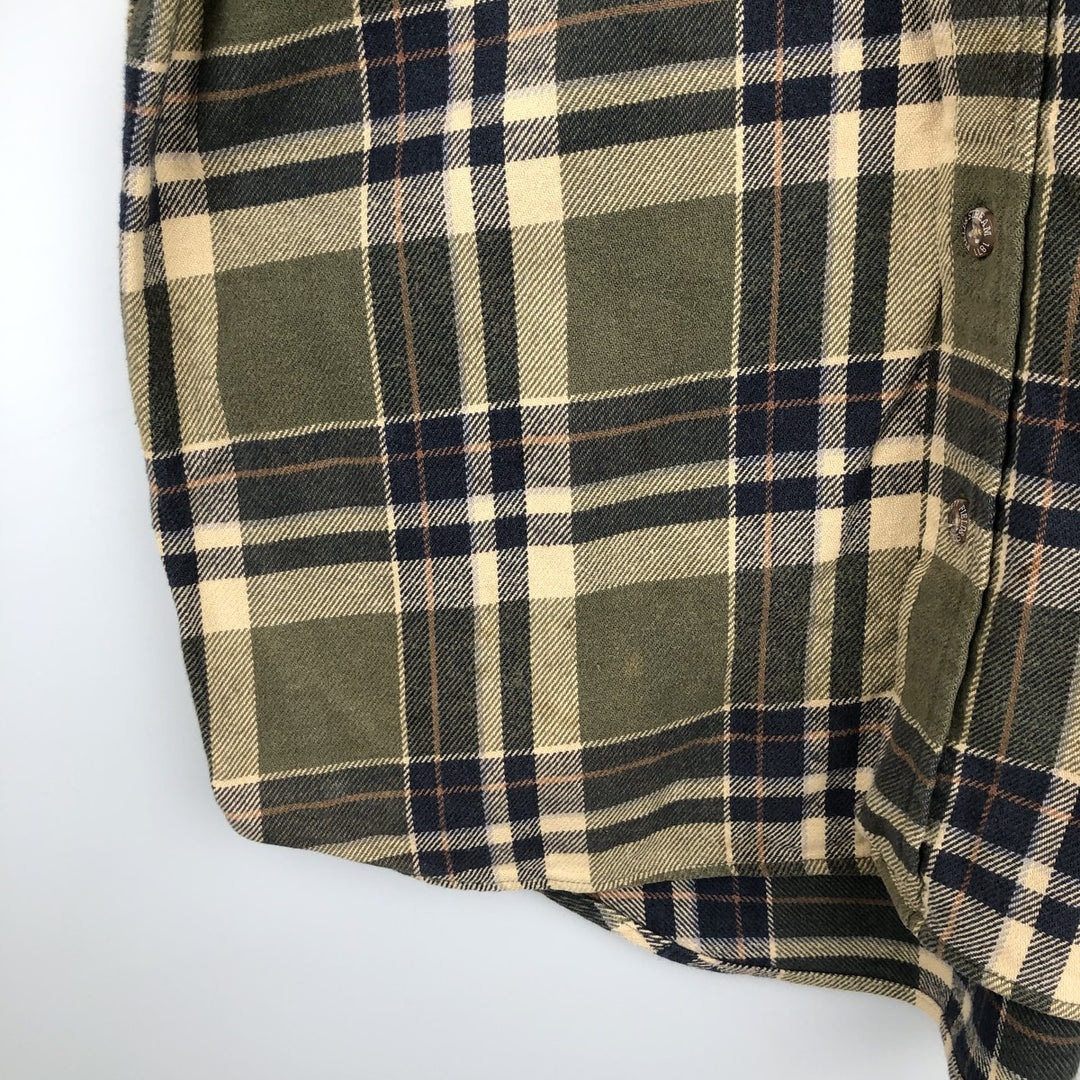 FIELD AND STREAM ORIGINAL OUTFITTER Long Sleeve Heavy Flannel Check Shirt, Men's Size L unclear Khaki type sage green Vintage Second Hand