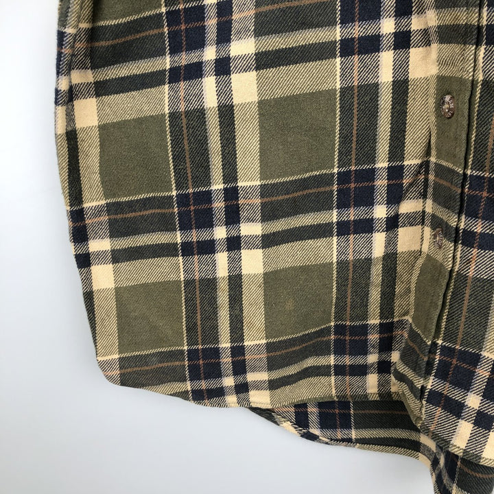 FIELD AND STREAM ORIGINAL OUTFITTER Long Sleeve Heavy Flannel Check Shirt, Men's Size L unclear Khaki type sage green Vintage Second Hand