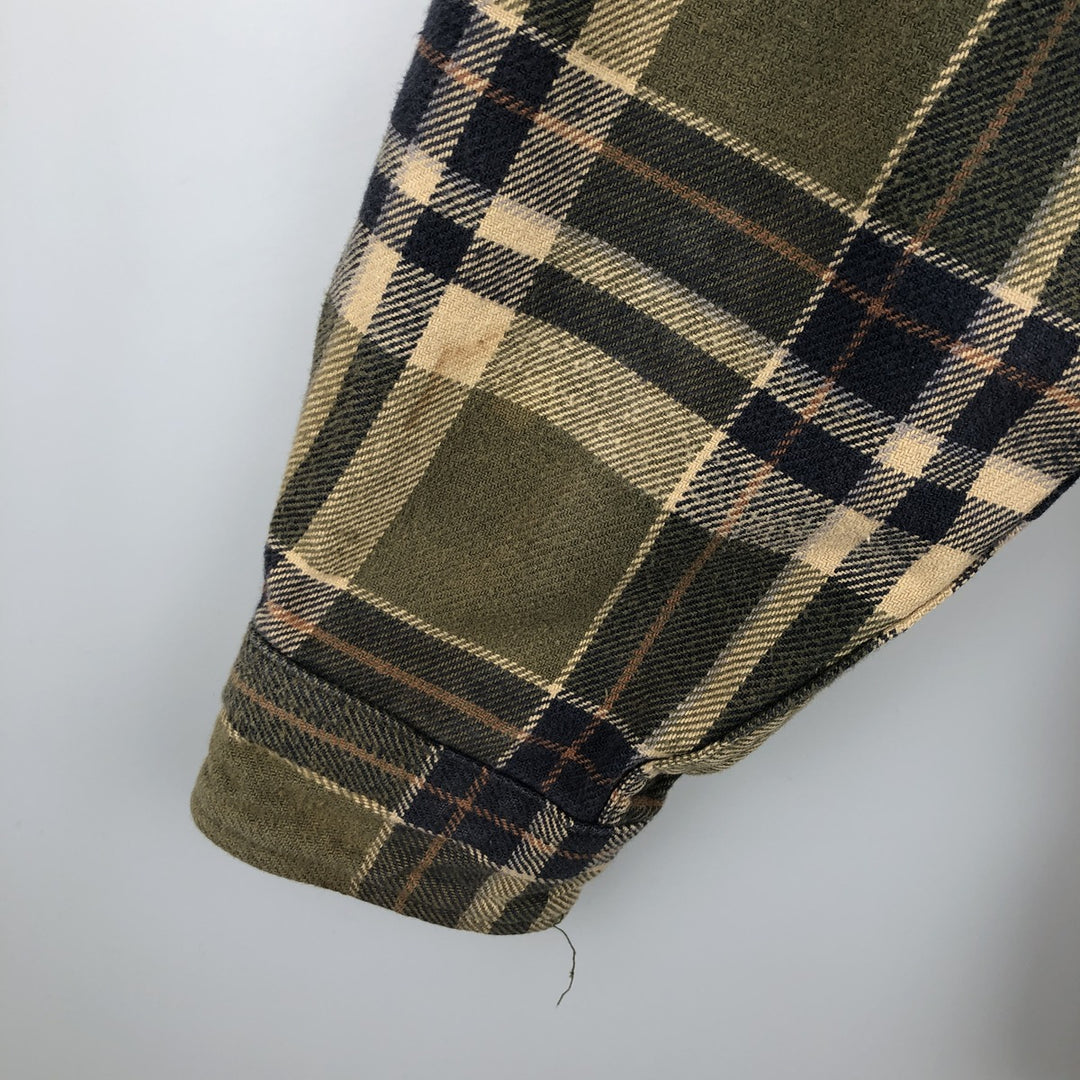 FIELD AND STREAM ORIGINAL OUTFITTER Long Sleeve Heavy Flannel Check Shirt, Men's Size L unclear Khaki type sage green Vintage Second Hand