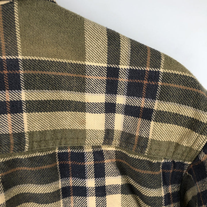 FIELD AND STREAM ORIGINAL OUTFITTER Long Sleeve Heavy Flannel Check Shirt, Men's Size L unclear Khaki type sage green Vintage Second Hand
