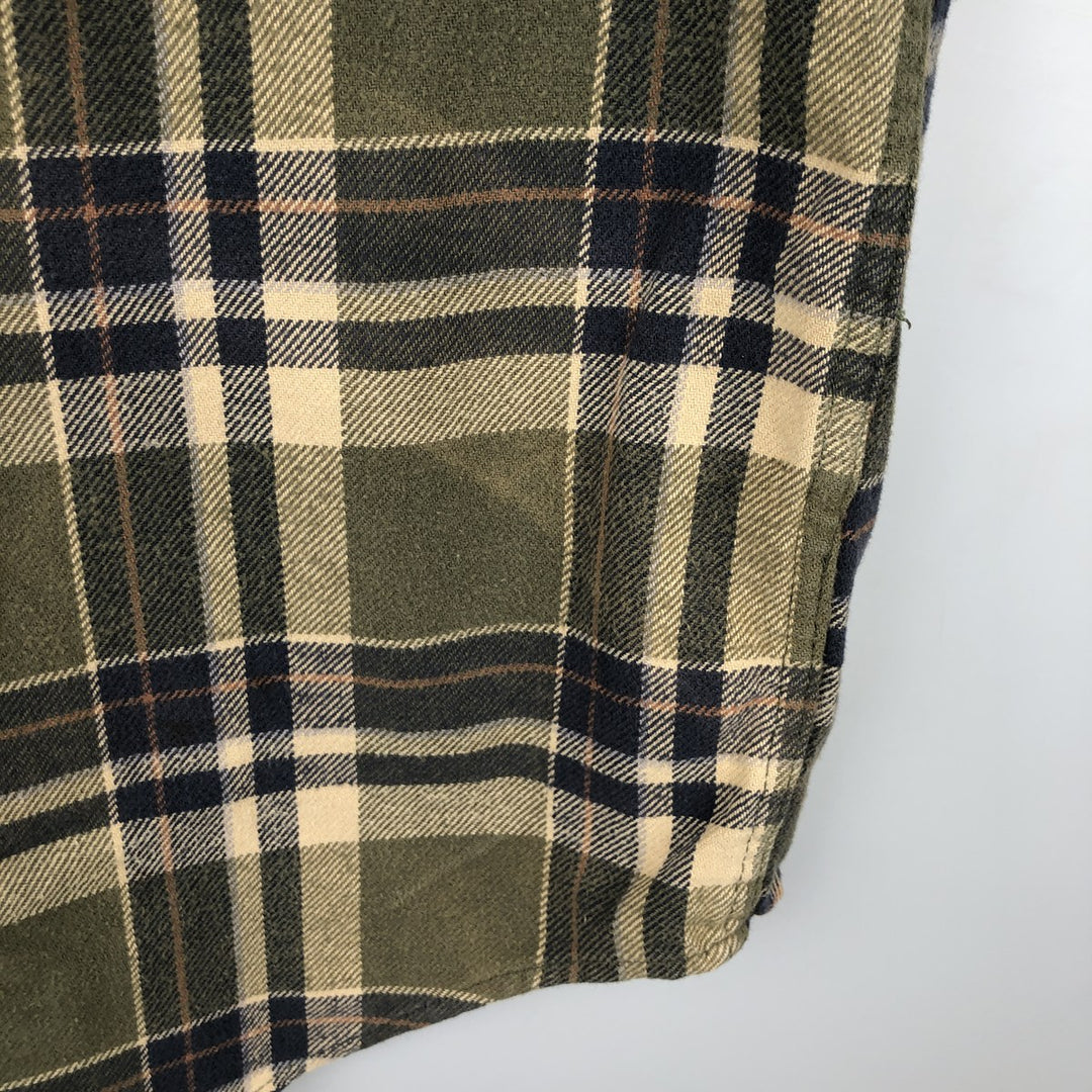 FIELD AND STREAM ORIGINAL OUTFITTER Long Sleeve Heavy Flannel Check Shirt, Men's Size L unclear Khaki type sage green Vintage Second Hand