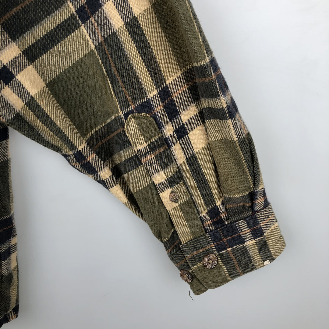 FIELD AND STREAM ORIGINAL OUTFITTER Long Sleeve Heavy Flannel Check Shirt, Men's Size L unclear Khaki type sage green Vintage Second Hand