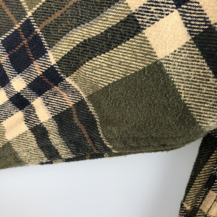 FIELD AND STREAM ORIGINAL OUTFITTER Long Sleeve Heavy Flannel Check Shirt, Men's Size L unclear Khaki type sage green Vintage Second Hand