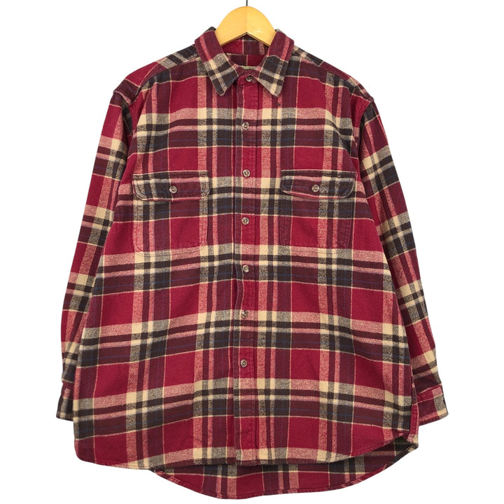FIELD AND STREAM ORIGINAL OUTFITTER Long Sleeve Heavy Flannel Check Shirt, Men's Size L cotton wine-red Vintage Second Hand