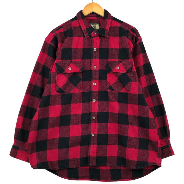 FIELD AND STREAM Buffalo Check Long Sleeve Heavy Flannel Check Shirt Men's XL cotton wine-red Vintage Second Hand