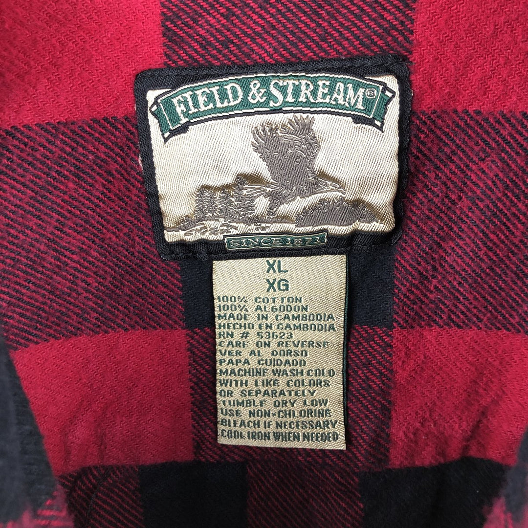 FIELD AND STREAM Buffalo Check Long Sleeve Heavy Flannel Check Shirt Men's XL cotton wine-red Vintage Second Hand