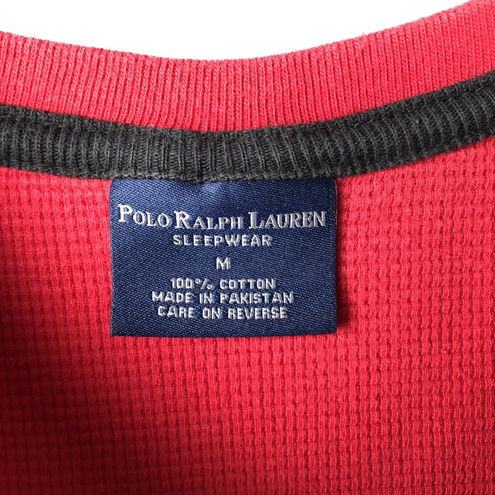 Ralph Lauren POLO RALPH LAUREN SLEEPWEAR Henley neck thermal long sleeve T-shirt waffle men's M equivalent cotton red type Vintage Second Hand