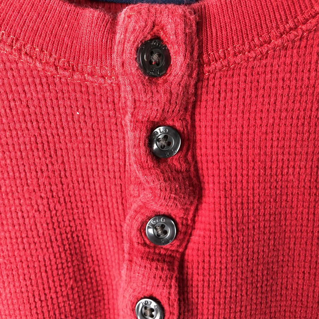 Ralph Lauren POLO RALPH LAUREN SLEEPWEAR Henley neck thermal long sleeve T-shirt waffle men's M equivalent cotton red type Vintage Second Hand
