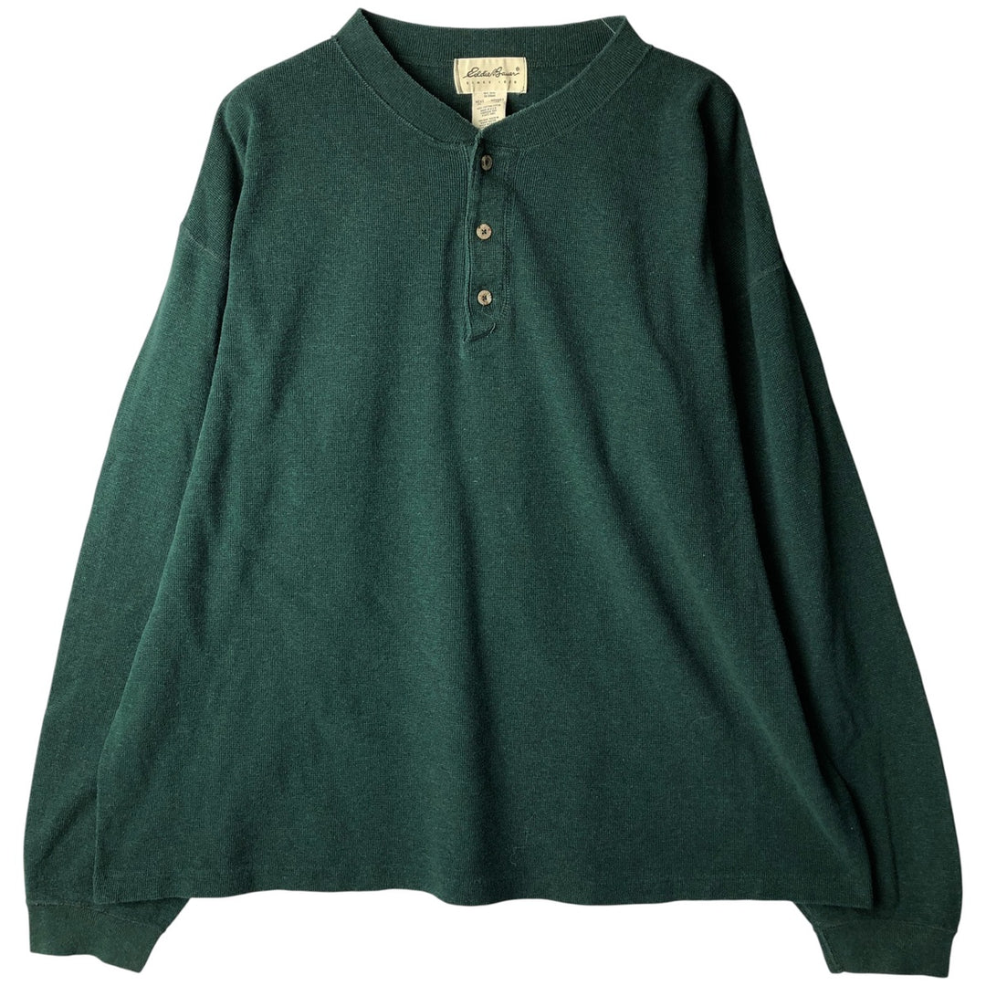 2000'S Eddie Bauer Henley-neck Thermal Long T-shirt, Made in USA, Men's XL cotton green type Vintage Second Hand