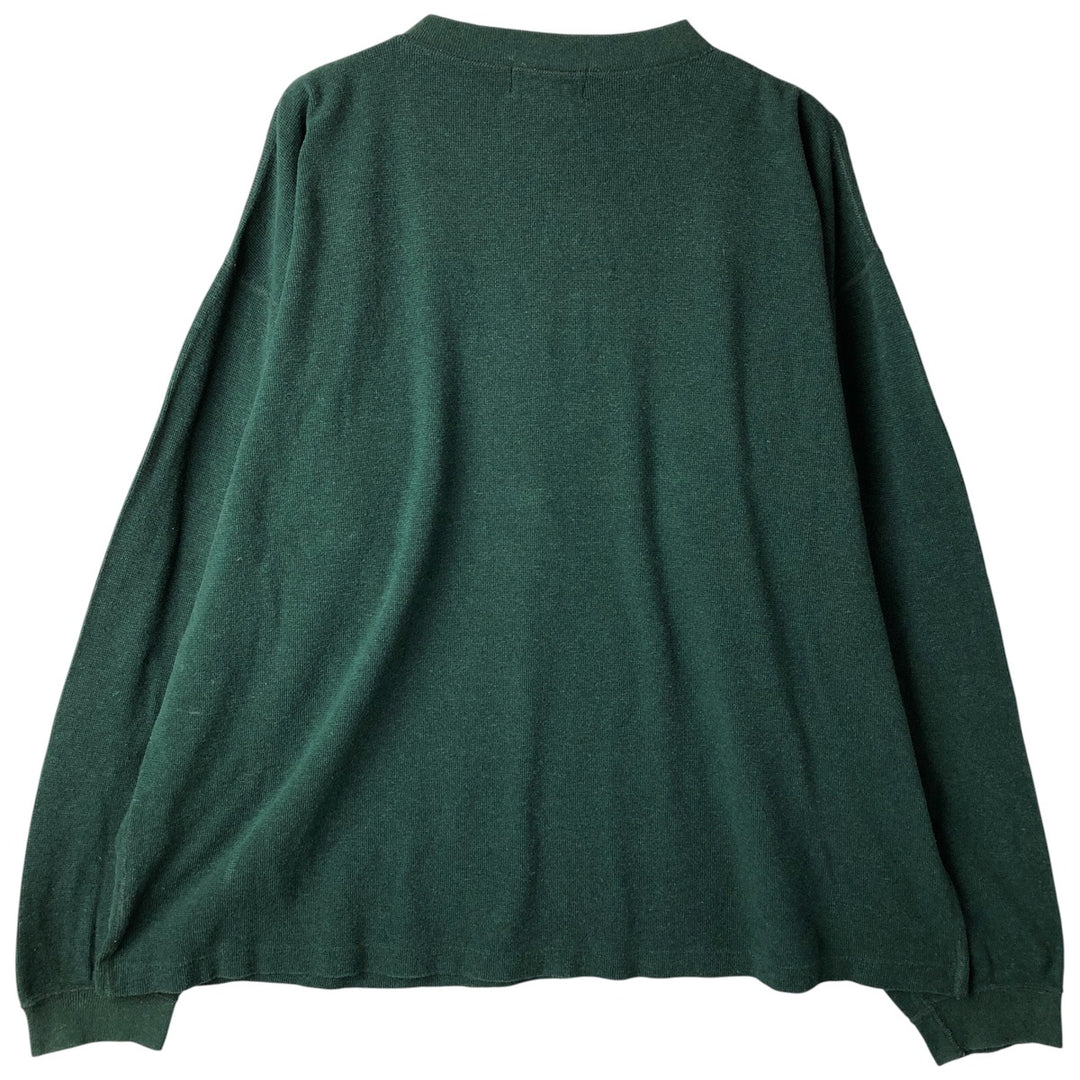 2000'S Eddie Bauer Henley-neck Thermal Long T-shirt, Made in USA, Men's XL cotton green type Vintage Second Hand
