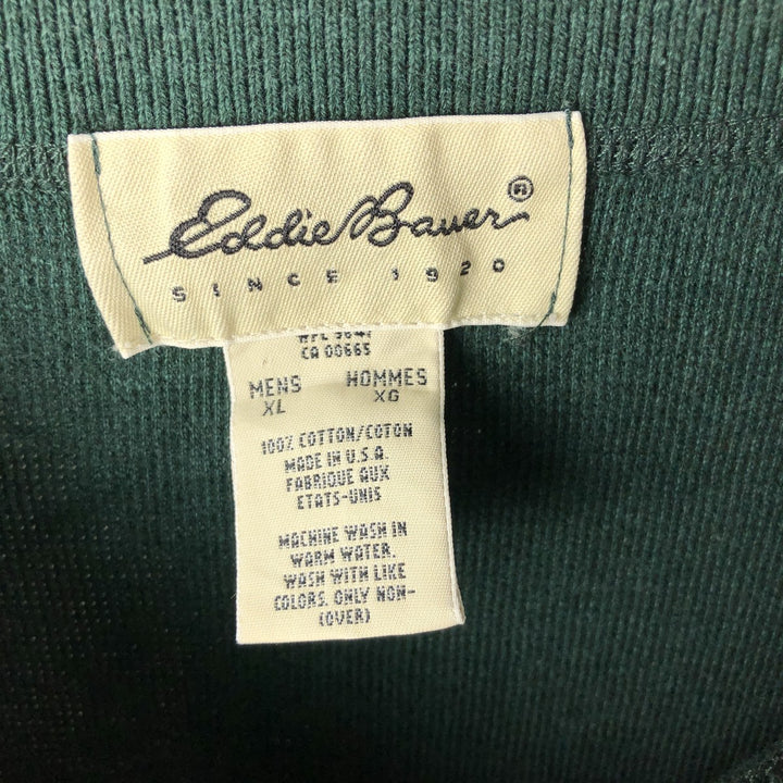 2000'S Eddie Bauer Henley-neck Thermal Long T-shirt, Made in USA, Men's XL cotton green type Vintage Second Hand