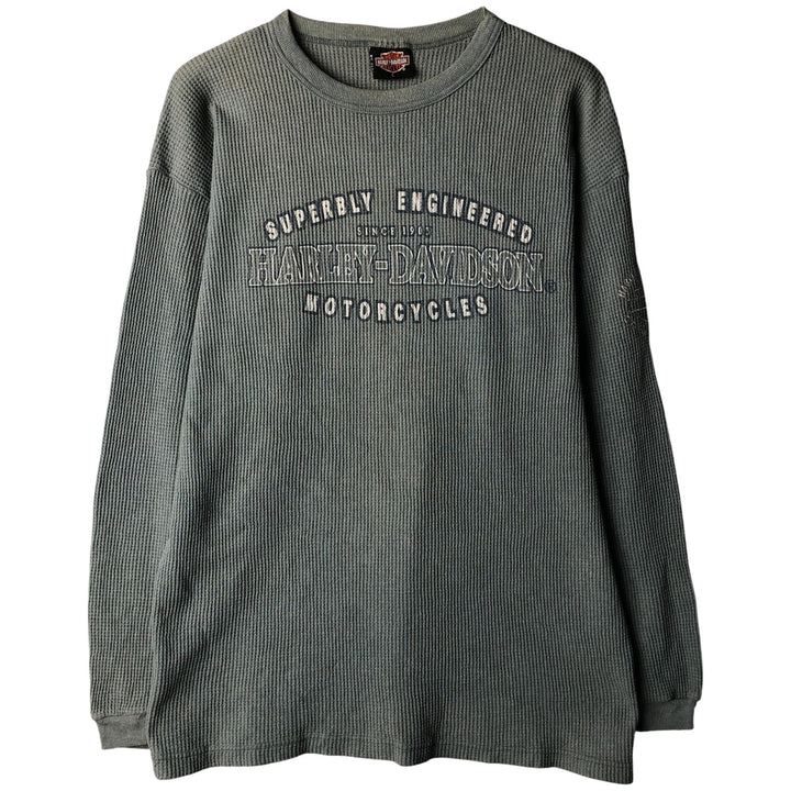 Harley-Davidson Thermal T-Shirt, Waffle, Men's Size L polyester gray type Vintage Second Hand