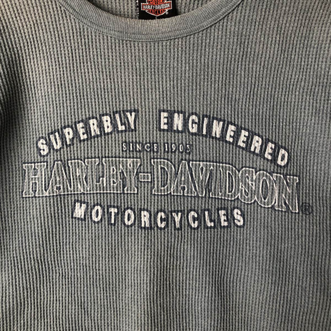 Harley-Davidson Thermal T-Shirt, Waffle, Men's Size L polyester gray type Vintage Second Hand