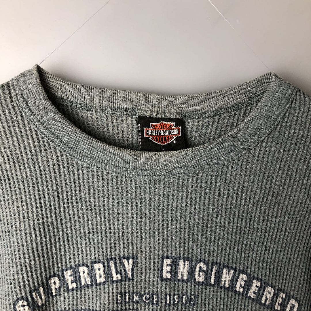 Harley-Davidson Thermal T-Shirt, Waffle, Men's Size L polyester gray type Vintage Second Hand