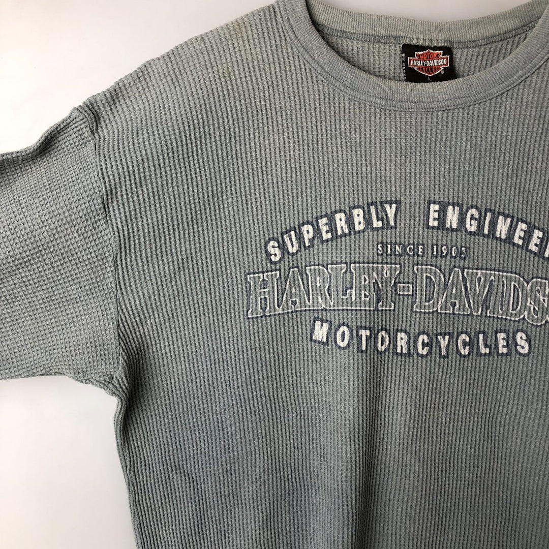 Harley-Davidson Thermal T-Shirt, Waffle, Men's Size L polyester gray type Vintage Second Hand