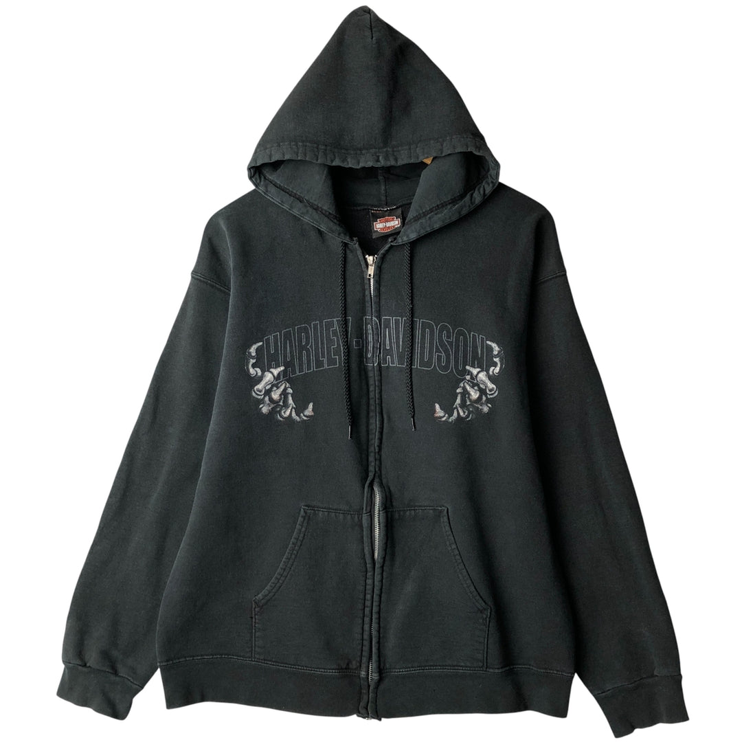 2000'S Harley-Davidson Eagle Pattern Full-Zip Hoodie, Men's Size L unclear Charcoal Vintage Second Hand