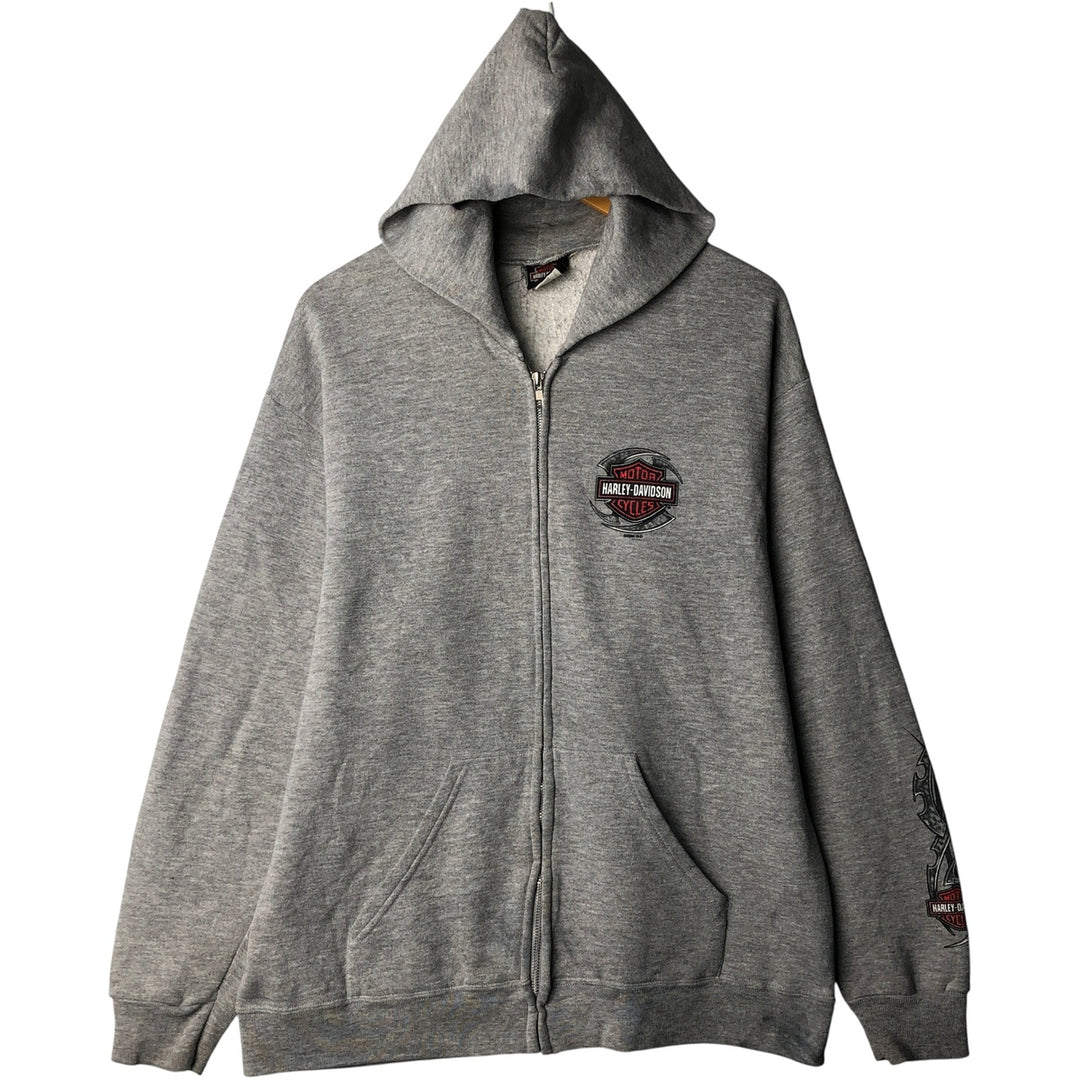2000'S Harley-Davidson Eagle Pattern Tribal Full-Zip Hoodie, Men's Size L cotton gray type Vintage Second Hand