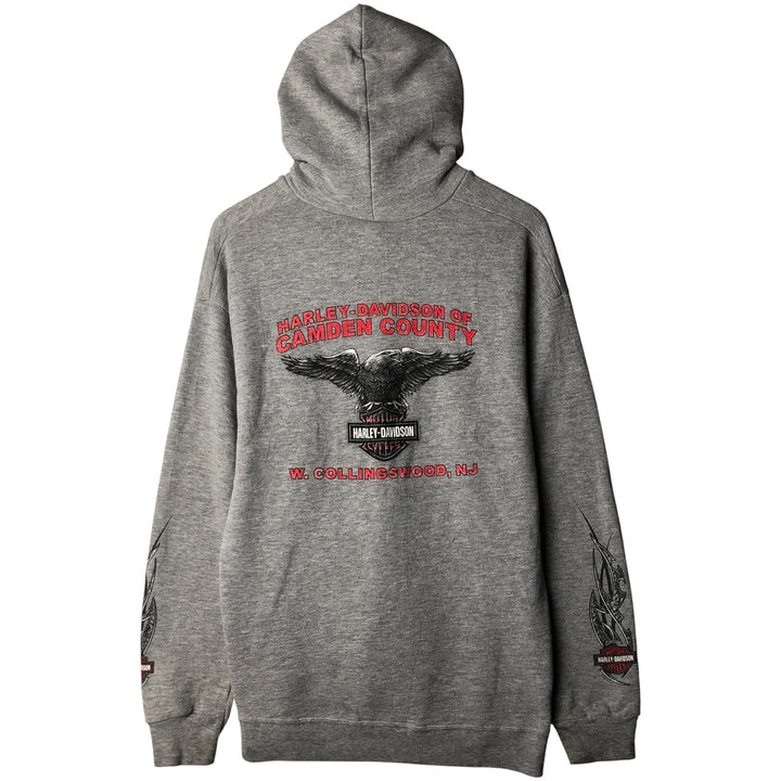 2000'S Harley-Davidson Eagle Pattern Tribal Full-Zip Hoodie, Men's Size L cotton gray type Vintage Second Hand