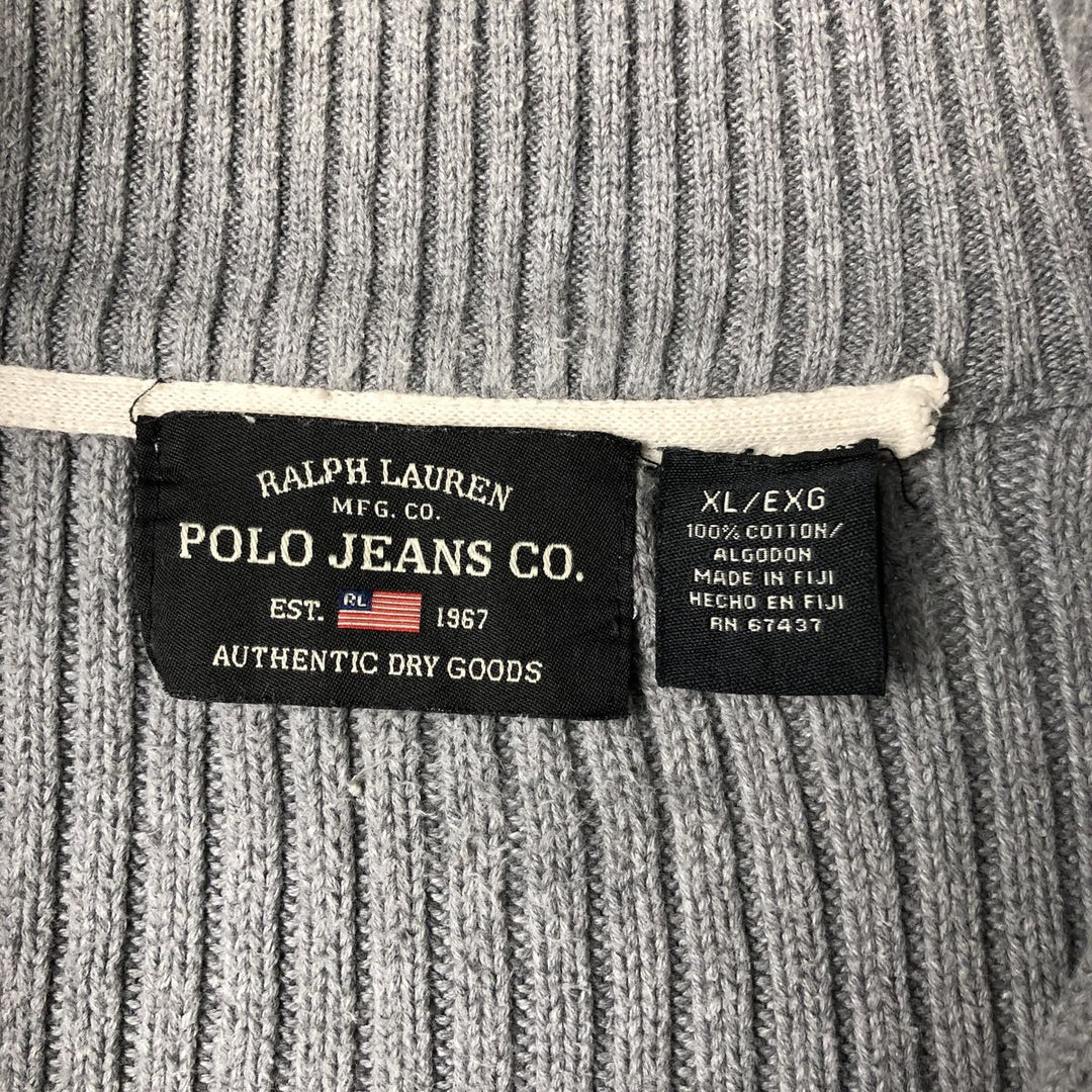 Ralph Lauren Polo Jeans Company Ribbed Driver's Knit Sweater, Men's Size XL cotton gray type Vintage Second Hand