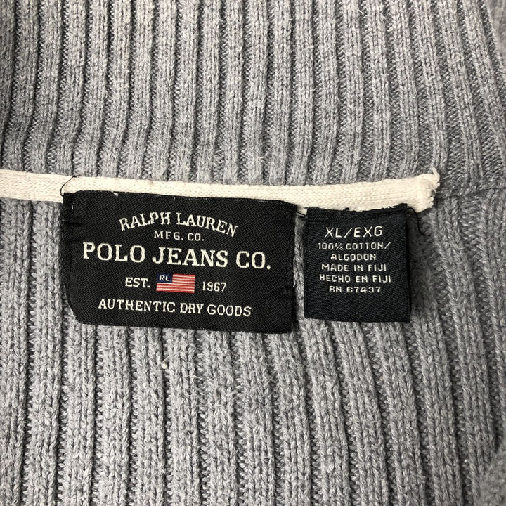 Ralph Lauren Polo Jeans Company Ribbed Driver's Knit Sweater, Men's Size XL cotton gray type Vintage Second Hand